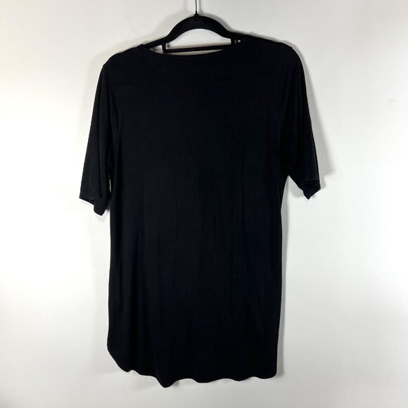 Eileen Fisher V-neck tunic top long sleeve women size Medium Black Minimalist - Picture 6 of 8